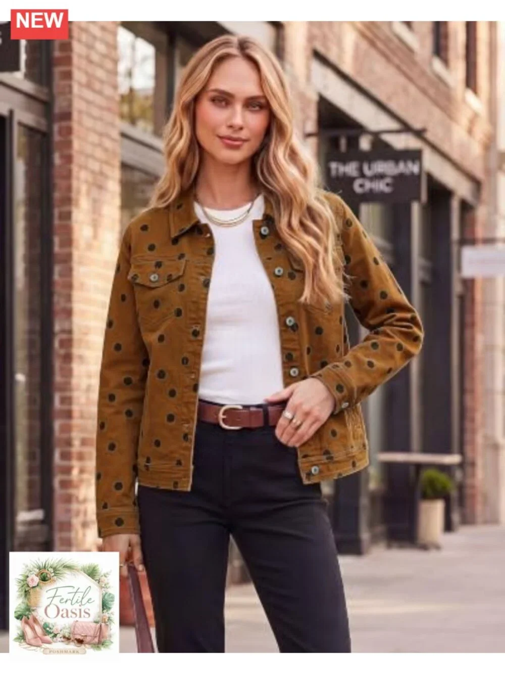 Polka Dot Denim Jacket Women Stretch Western Button Down